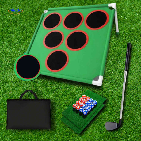 Golf target board set displayed on grass field for outdoor play.