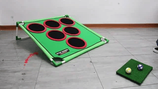 Golf target board for indoor practice swing training with kids.
