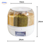Rotating grain dispenser dimensions and measurements for medium size specification.