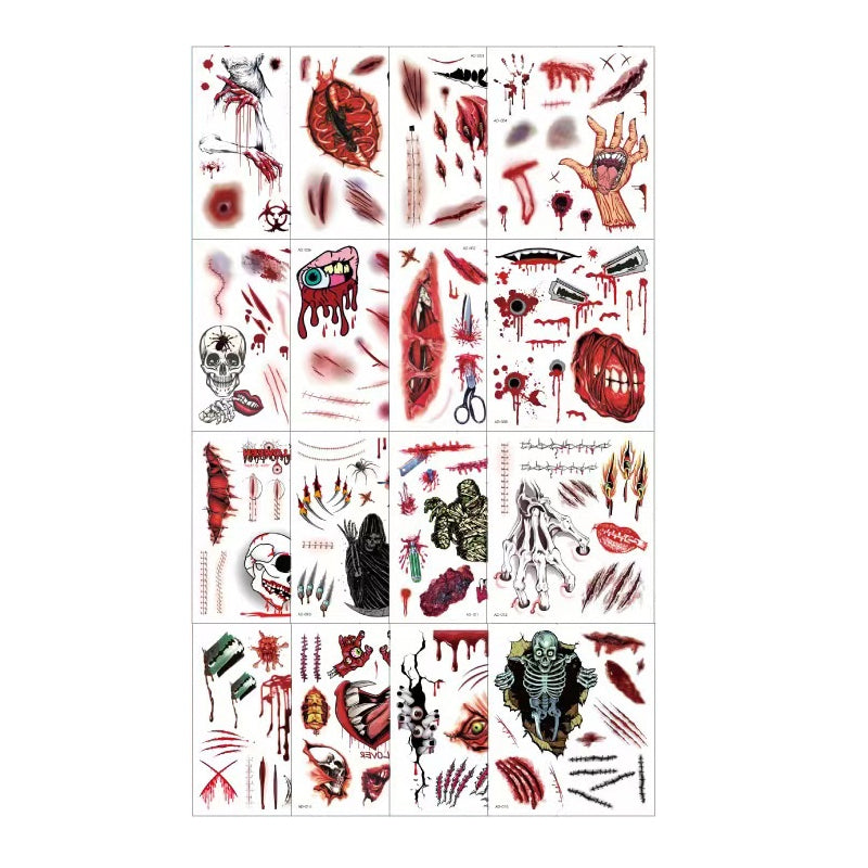 Graphic scar temporary tattoo effects for scary Halloween costume look.
