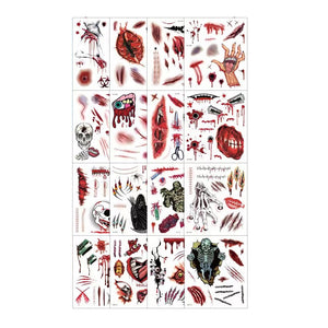 Graphic scar temporary tattoo effects for scary Halloween costume look.