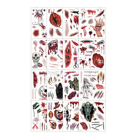 Graphic scar temporary tattoo effects for scary Halloween costume look.
