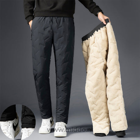 Thermal pants in gray and beige color variations with fleece lining.