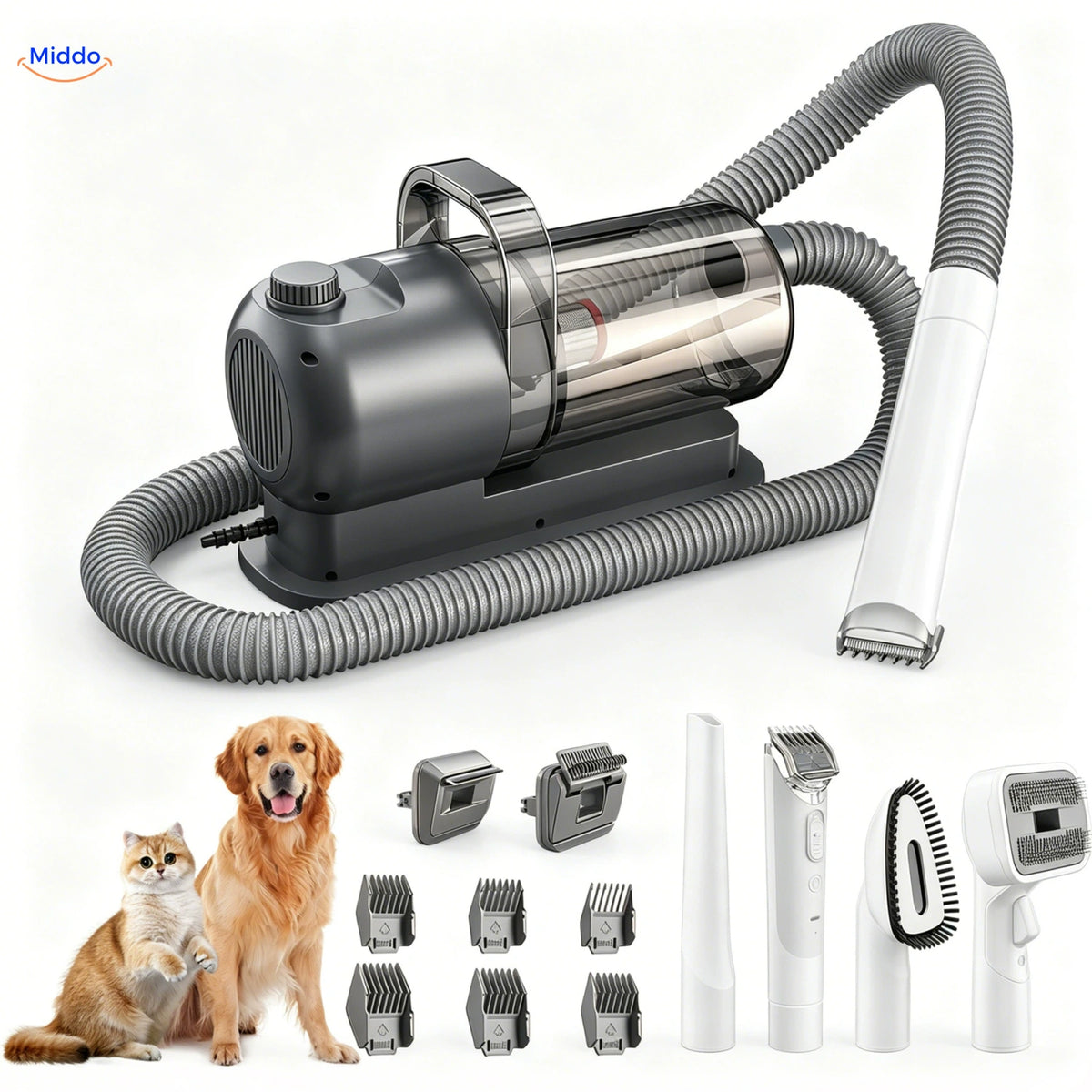 Gray Furiva pet grooming vacuum with clippers and accessories