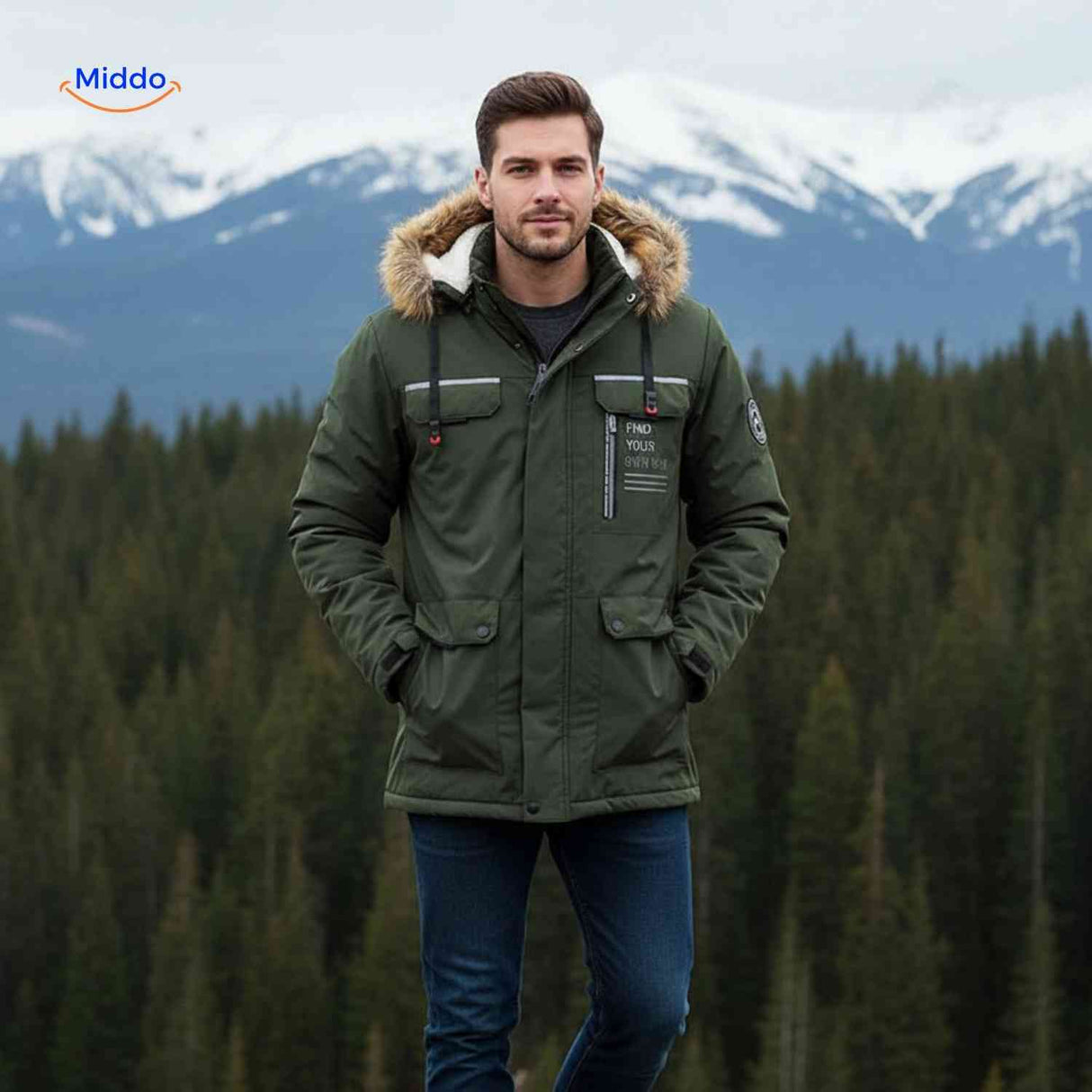 Light gray water-resistant men's outdoor jacket with zip pockets and lining.