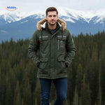 Light gray water-resistant men's outdoor jacket with zip pockets and lining.