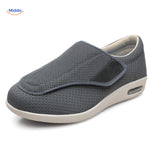 Gray therapeutic shoes with velcro closure for easy secure fit.