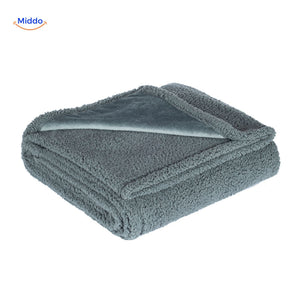 Gray waterproof pet blanket with cozy soft fleece for all pets.