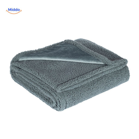 Gray waterproof pet blanket with cozy soft fleece for all pets.