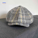 Gray and yellow plaid wool vintage flat cap with all-season comfort.