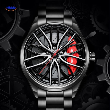 Men's automatic watch with green accent and distinctive rim-inspired design.