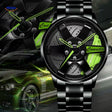Men's automatic watch with green details and premium stainless steel band.