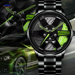 Men's automatic watch with green details and premium stainless steel band.