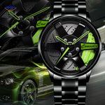 Men's automatic watch with green details and premium stainless steel band.