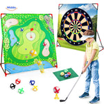 Green golf target and dartboard for skill training and active play.