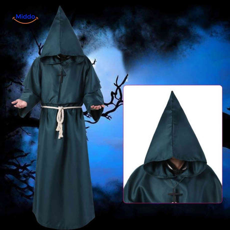 Green hooded monk costume showing the robe color variation available.