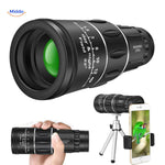 Night vision monocular with green objective lens and optical zoom capability.
