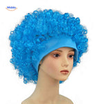Green, white and red curly fan wig with supporter headband style.