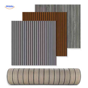 Grey wood-look 3D slat wall panel roll shown as a product flatlay.