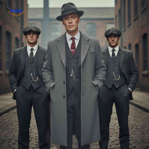 Stylish grey wool overcoat full-length mens look, ideal for smart winter outfits.
