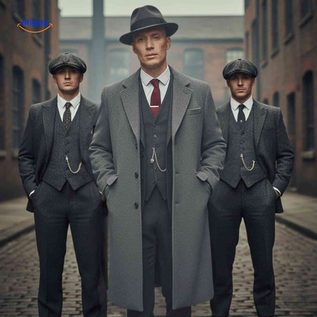 Stylish grey wool overcoat full-length mens look, ideal for smart winter outfits.