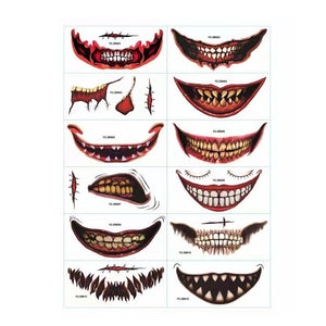 Assorted grin tattoo designs for Halloween featuring realistic horror expressions.