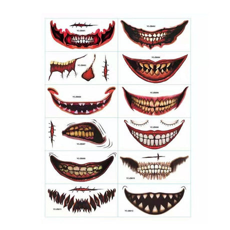 Assorted grin tattoo designs for Halloween featuring realistic horror expressions.