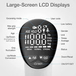 LCD display shows multiple features including grip force, repetitions, and max power.