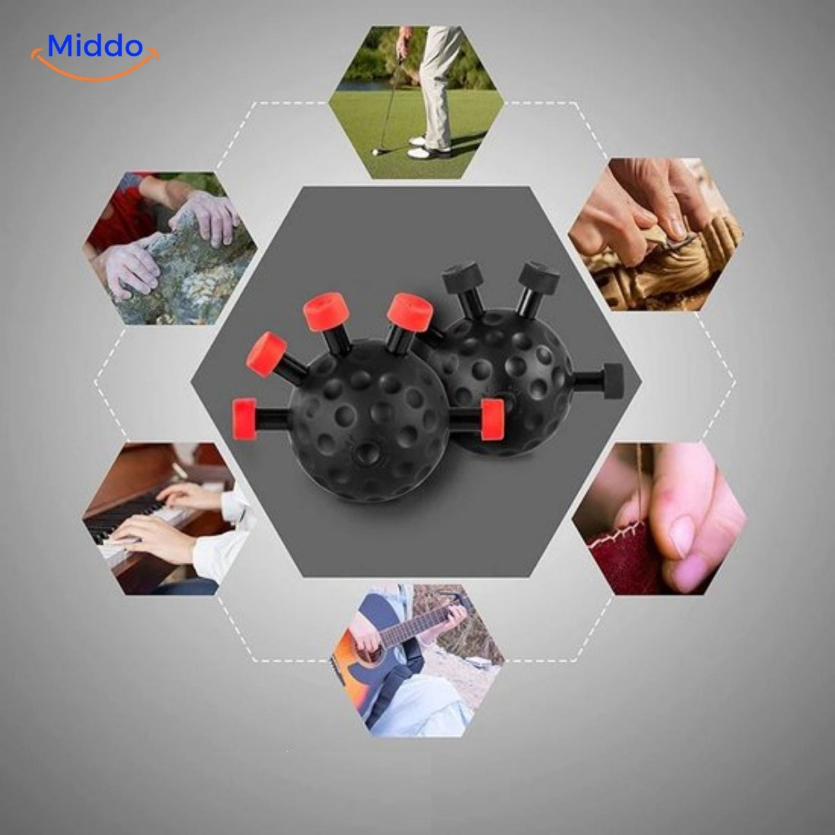 GripFlex multi-grip massage ball for targeted finger and hand muscle training.