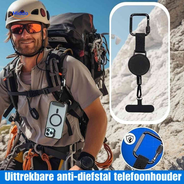 GripLock anti-theft retractable phone holder with secure grip design and compact carrying size.