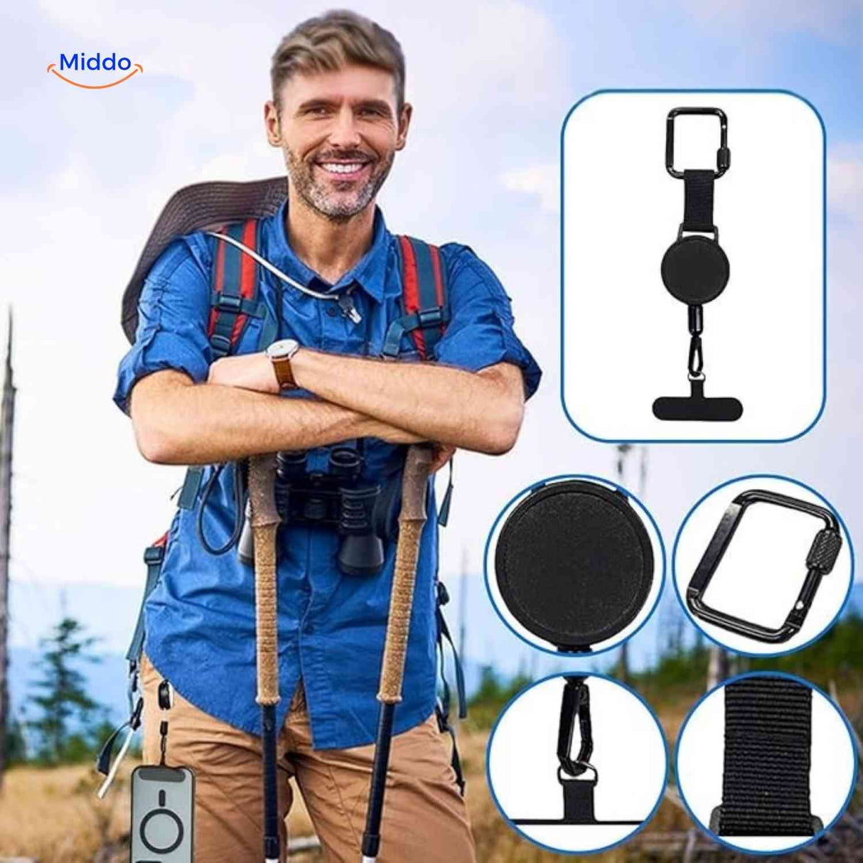GripLock phone holder mounted on backpack strap for hiking and outdoor activities.