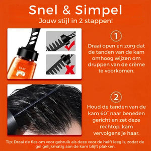 Step-by-step instructions for using the 2-in-1 hair gel comb application method.