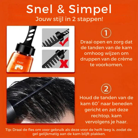 Step-by-step instructions for using the 2-in-1 hair gel comb application method.