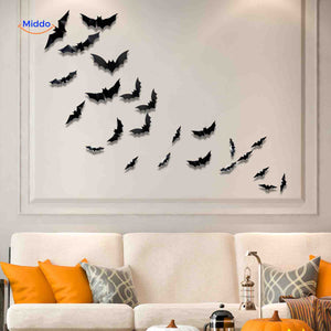 LED bat decoration on living room wall for Halloween display.