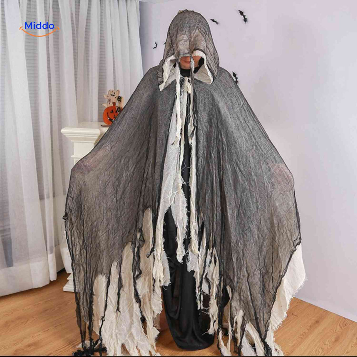 ShadowReap halloween cape gray white worn distressed