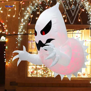 Side view of SpookyGlow inflatable ghost showing glowing LED eyes.