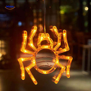 Halloween LED window lamp with glowing orange spider shape, perfect for Halloween window decor.