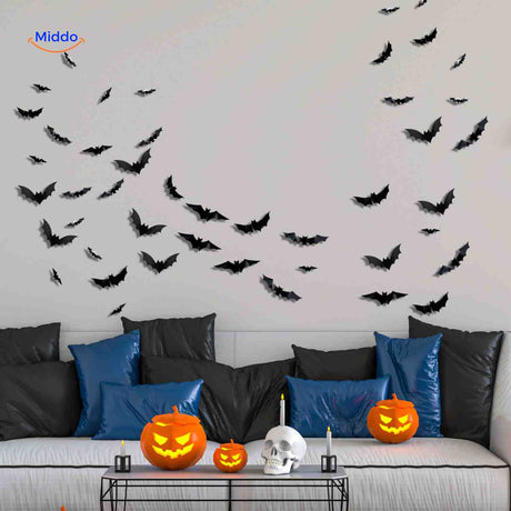 LED bat light mounted on wall for Halloween decoration effect.
