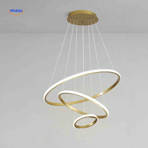 Gold energy-efficient halo ring pendant with three LED rings.