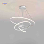 White contemporary halo ring pendant light with minimalist LED rings.