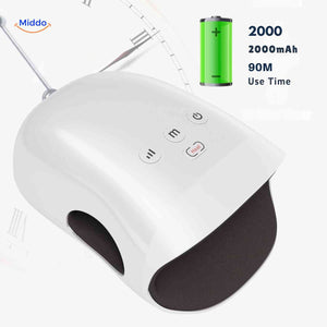 Hand massager battery life callout highlighting extended cordless usage time per charge