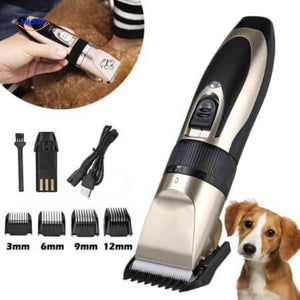 Handheld FurEase trimmer being used for professional dog grooming.