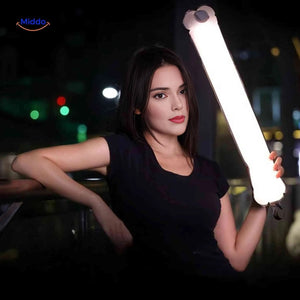 Handheld inflatable LED lamp for on-the-go portrait and interview lighting.