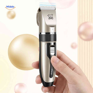 Handheld FurEase trimmer showing easy-access controls and rechargeable battery.