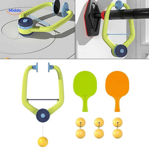 Hanging trainer positioned on elevated shelf with two paddles attached.