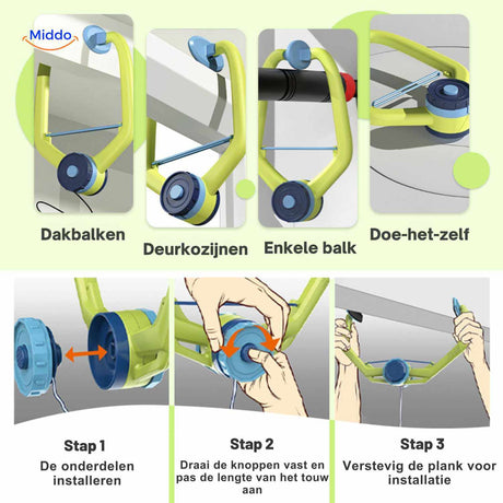 Hanging table tennis trainer set with paddles and ball for hand-eye coordination.