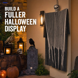 HauntCraft™ Gray Gauze Hanging Halloween Skull Ghost Decoration | For Spooky Scene Setups - conversion closing display