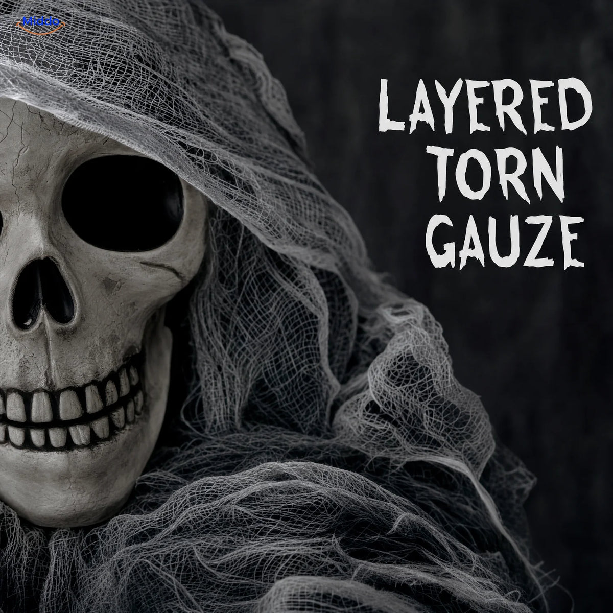 HauntCraft™ Gray Gauze Hanging Halloween Skull Ghost Decoration | For Spooky Scene Setups - conversion detail gauze