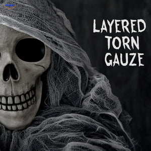 HauntCraft™ Gray Gauze Hanging Halloween Skull Ghost Decoration | For Spooky Scene Setups - conversion detail gauze