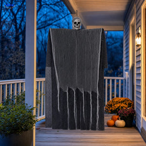 HauntCraft™ Gray Gauze Hanging Halloween Skull Ghost Decoration | For Spooky Scene Setups - conversion hero